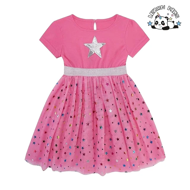 LEZONKIDS - Customized Sequined Star Kids Layered Tulle Sparkle Summer Tutu Dress for Girls 2-14 Years